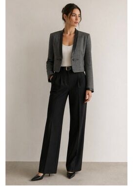Rag & Bone Plaid Wool Crop Blazer - Leather Trim